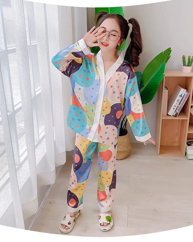 Children's Pajamas Spring Girls Home Wear Clothes Cute Cartoon Long Sleeved Boys Pajamas 3-15Y Kids Sleepwear Clothes Set designer pajama sets