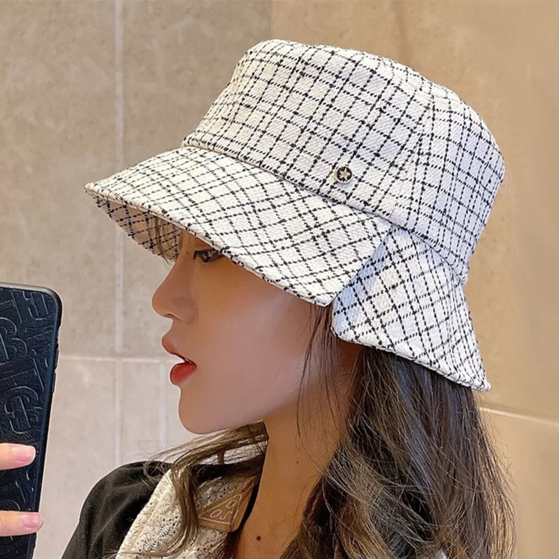 

2022 New Fashion Bucket Hats for Women Plaid Packable Spring Fall Travel Beach Sun Hat Outdoor Cap Casual Foldable Fisherman Hat