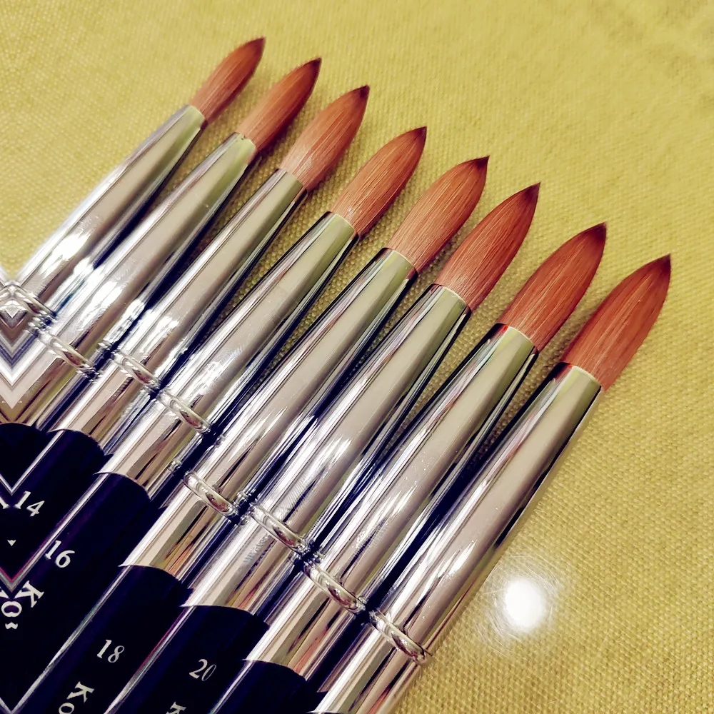 Black Metal Handle Kolinsky Sable Round 1PCS Nail Art Acrylic UV Gel Builder Painting Drawing Brushes Pens Cuticle Pusher Tool 2