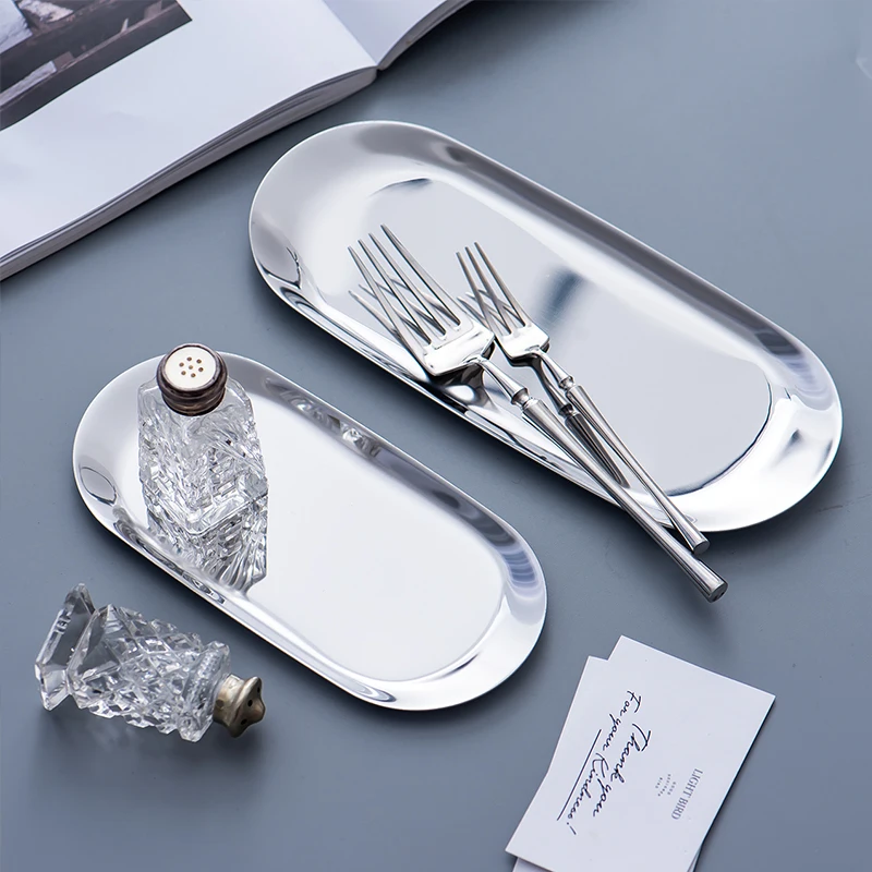 Rose Gold Tray Metal Nordic Oval Jewelry Tray Chic Stainless Steel Gold Plate Seal Bean Spoon Sandwich Fruit Tray Storage Tray 4
