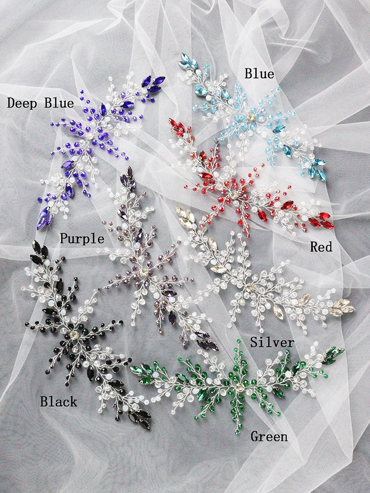 Bellissime fasce per capelli in cristallo rosso blu navy fatte a mano, fasce per capelli barocche da donna con strass di lusso per la festa di nozze  36