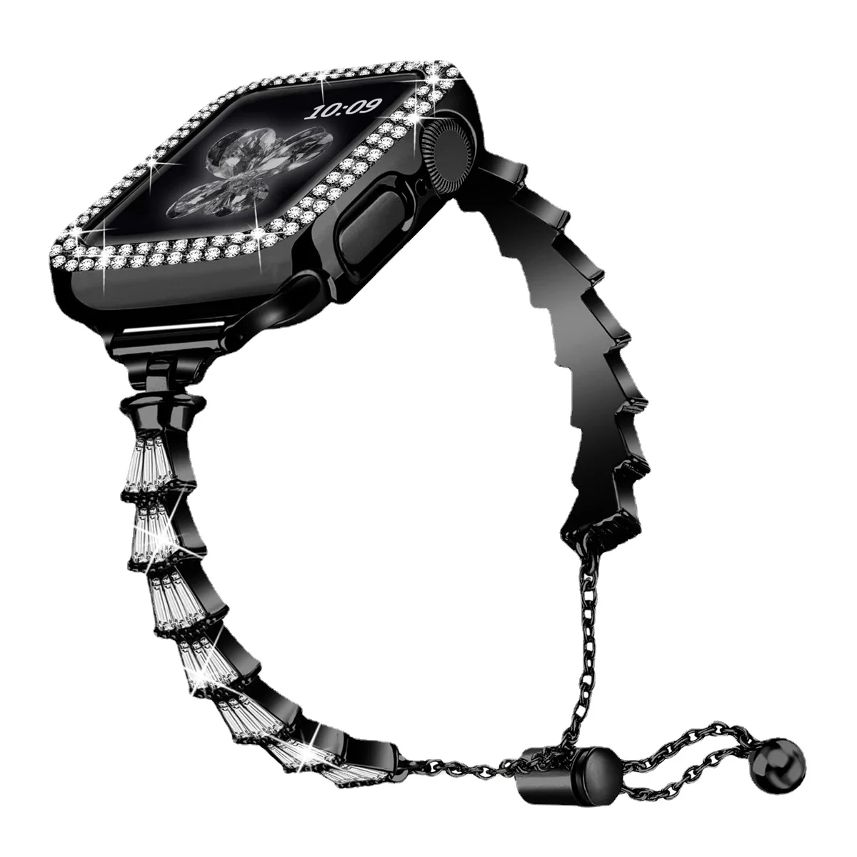 

Metal Diamond Strap+Glass Case For Apple Watch 45mm 44mm 42mm 41mm 40mm 38mm Women Bracelet Wristband For iWatch 8 7 6 5 4 3 SE