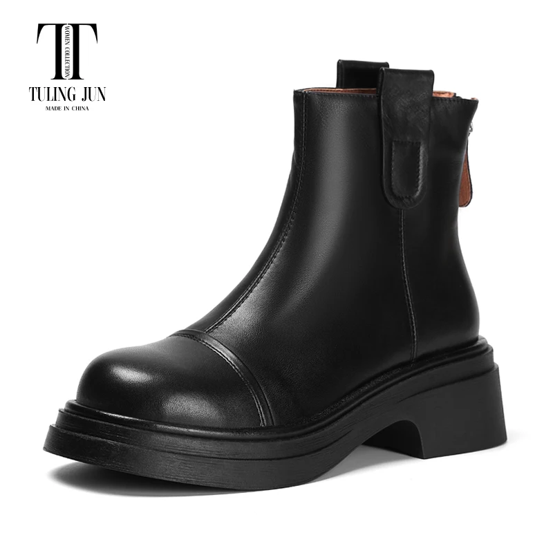 

TULING JUN 2023 Winter Mature Woman Round Head Ankle Boots Solid Colors Flat With High Heels Female Concise Shoes DS-B303-5