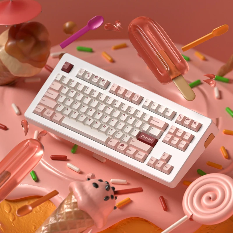 

1Set 144 Keyst Dessert Keycaps PBT Dye Sublimation Key Caps White And Pink Cherry Profile Keycap For Customization 68 84 87 96