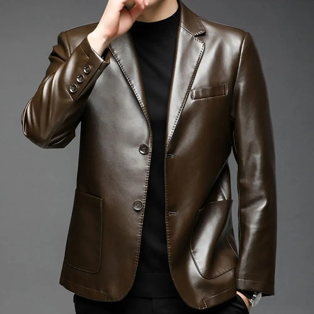 Men Leather Jacket Men's Leather Suit Jacket Leather Jacket Suit Collar Casual Middle-aged Coat