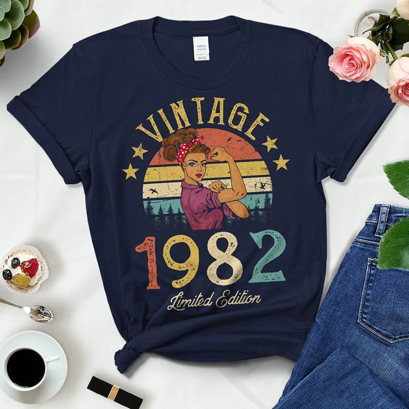 Vintage Retro 1982 Limited Edition Summer Fashion Outfits Women T Shirts 40th 40 Years Old Birthday Party Ladies Clothes Tshirt black t shirt for men Tees