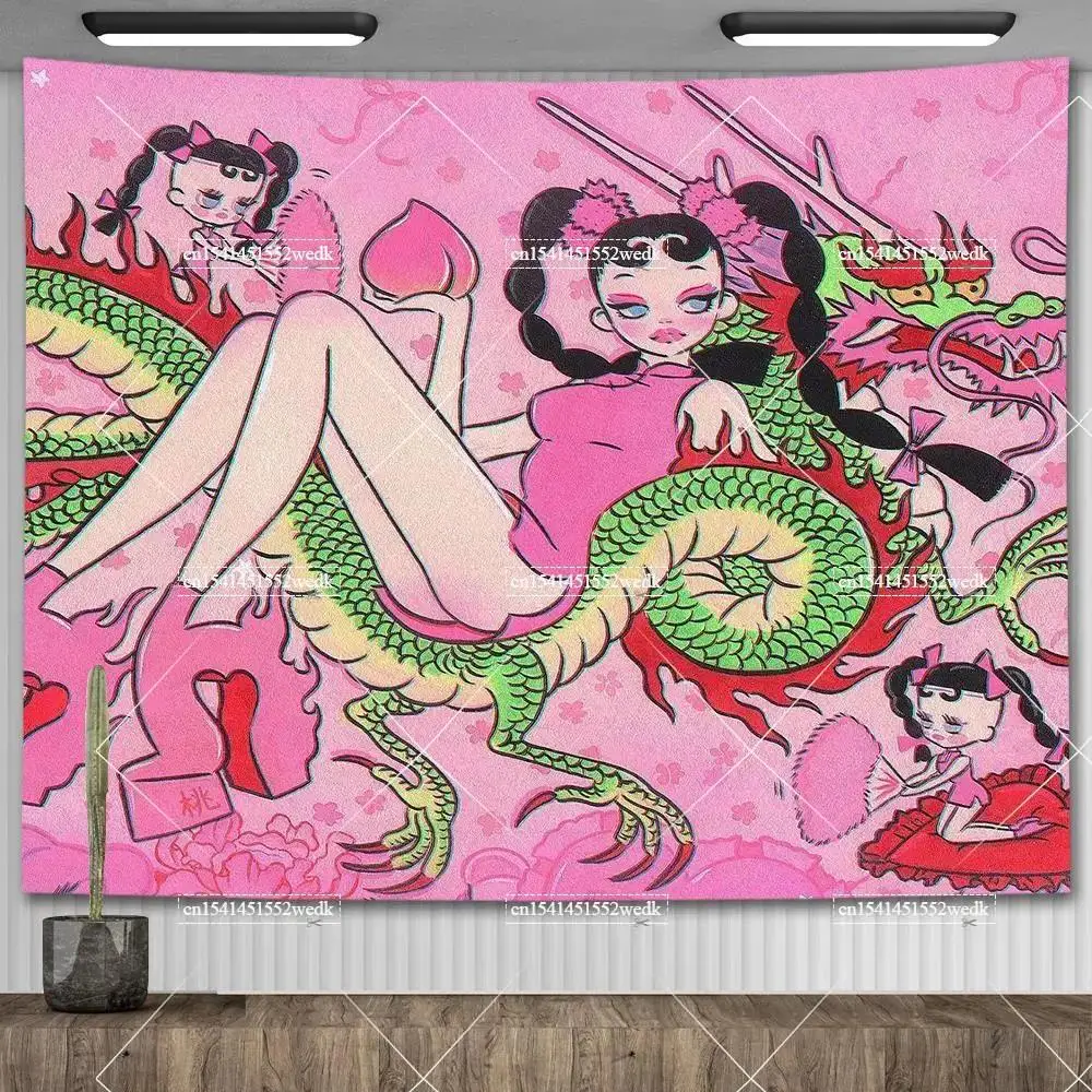 Tapestry Decorations Anime Wall Hanging Aesthetic Illustration Painting Kawaii Girl