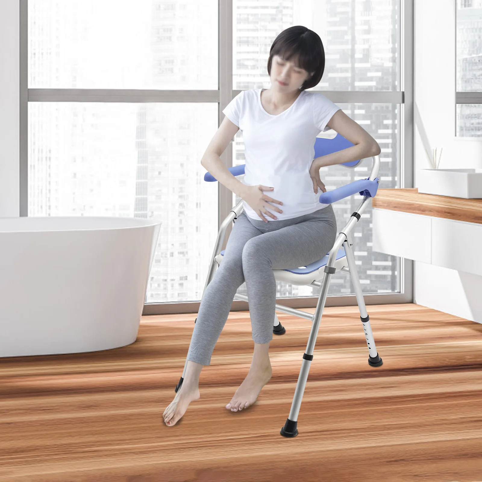 Shower Chair for Seniors Foldable Shower Stool with Side Handles and Backrest Height-Adjustable Shower Seat for Pregnant Women 3