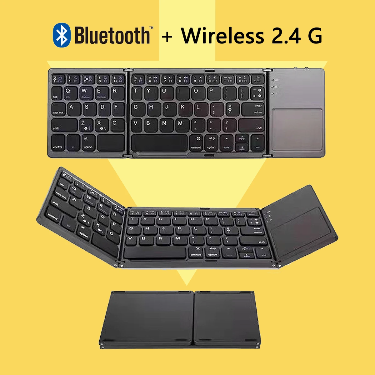New Portable Mini Three Folding Bluetooth Keyboard Wireless Foldable Touchpad Keypad for IOS Android Windows ipad Tablet