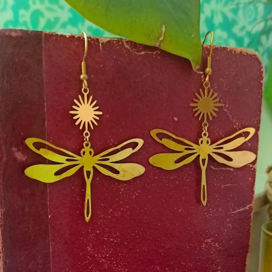 

Bohemia Golden Sun and Dragonfly Earrings