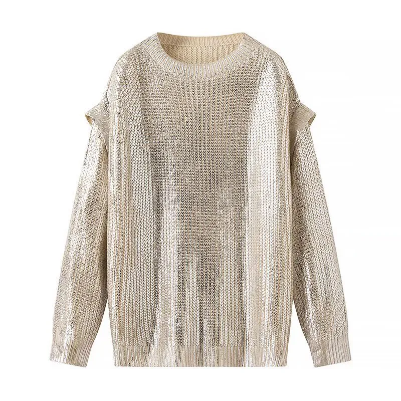 S1eb94f47be2942dd9abee5bec980fd60r Sequins Knitted Sweaters For Women Autumn Winter Pullover Long Sleeve Metallic Hoodie Shiny Elegant Female All-match Coats Mallzona