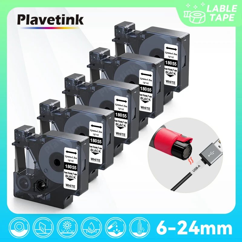 Plavetink 18055 18053 Nastro Termorestringente Per Etichette 18056 Compatibile Per Dymo Rhino Label Maker 5200 6000 4200 6500 18051 18054