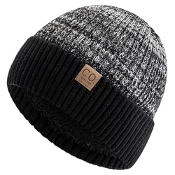 Unisex Two - Tone Fur - Lined Fashion Beanie - Warm Knitted Winter Hat - 56cm - 60cm (Black Light Grey)