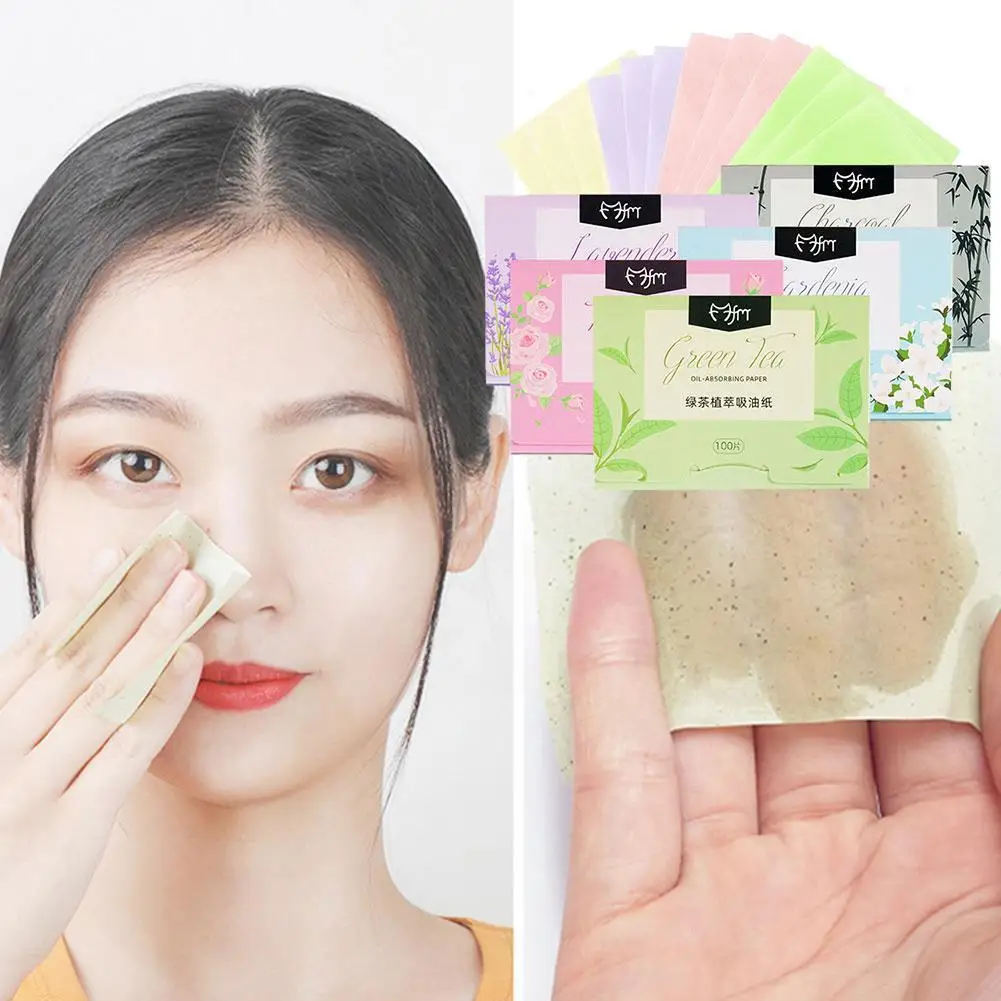 

100 Pieces Of Oil Blotting Paper Extractor Bamboo Charcoal Face Paper Oil Blotting Oil Fragrance Paper Tea Green Blotting D T2U5