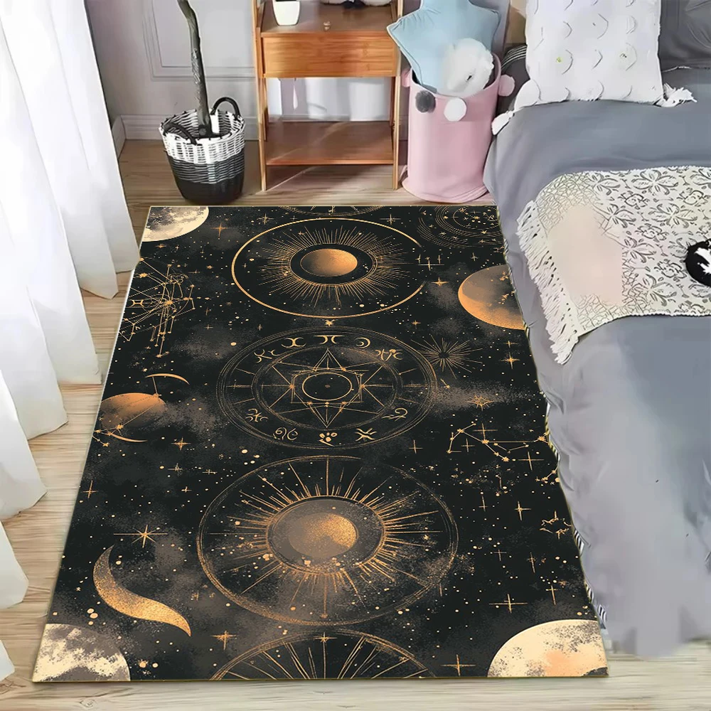 Astrological Rug Blue Gold Astrology Star Chart Rug Non Slip Soft Easy To Clean Fits ...