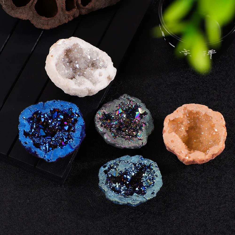 Nature Agate Geode Stone Irregular Colourful Electroplating Druzy Cluster Rocks Mineral Specimen Home Decor 3