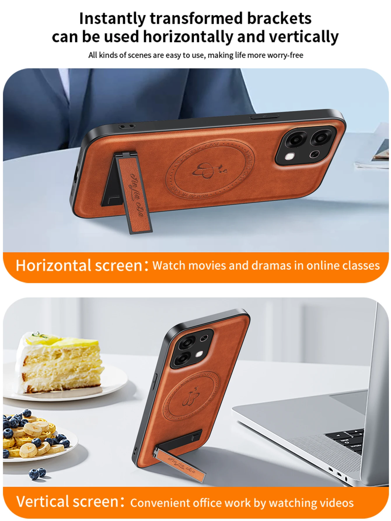 Leather Stand Case with Magnetic Holder and Camera Protector
