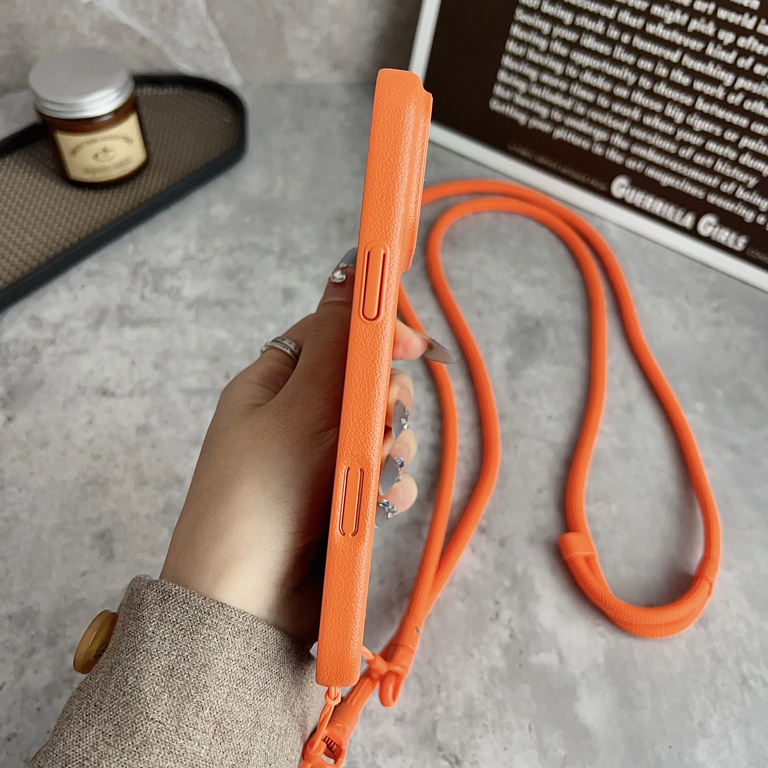 Elegant Crossbody Leather Texture Phone Case with Magnetic Wireless Charging Cover