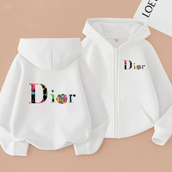 Children Zipper Style Coat Fashion Letter Sweatshirt Clothing Boys Girls 3-12Yrs Hoodie Long-sleeved Top Casual Charming Clothes 1