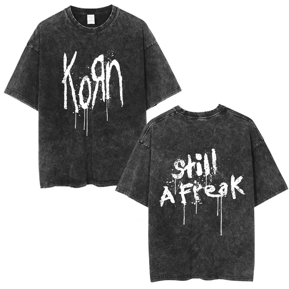 Korn Follow The Leader 20Th Anniversary Washed T Shirt Metal Gothic Rock Band T Shirts Men Vintage Oversized T-shirt Streetwear