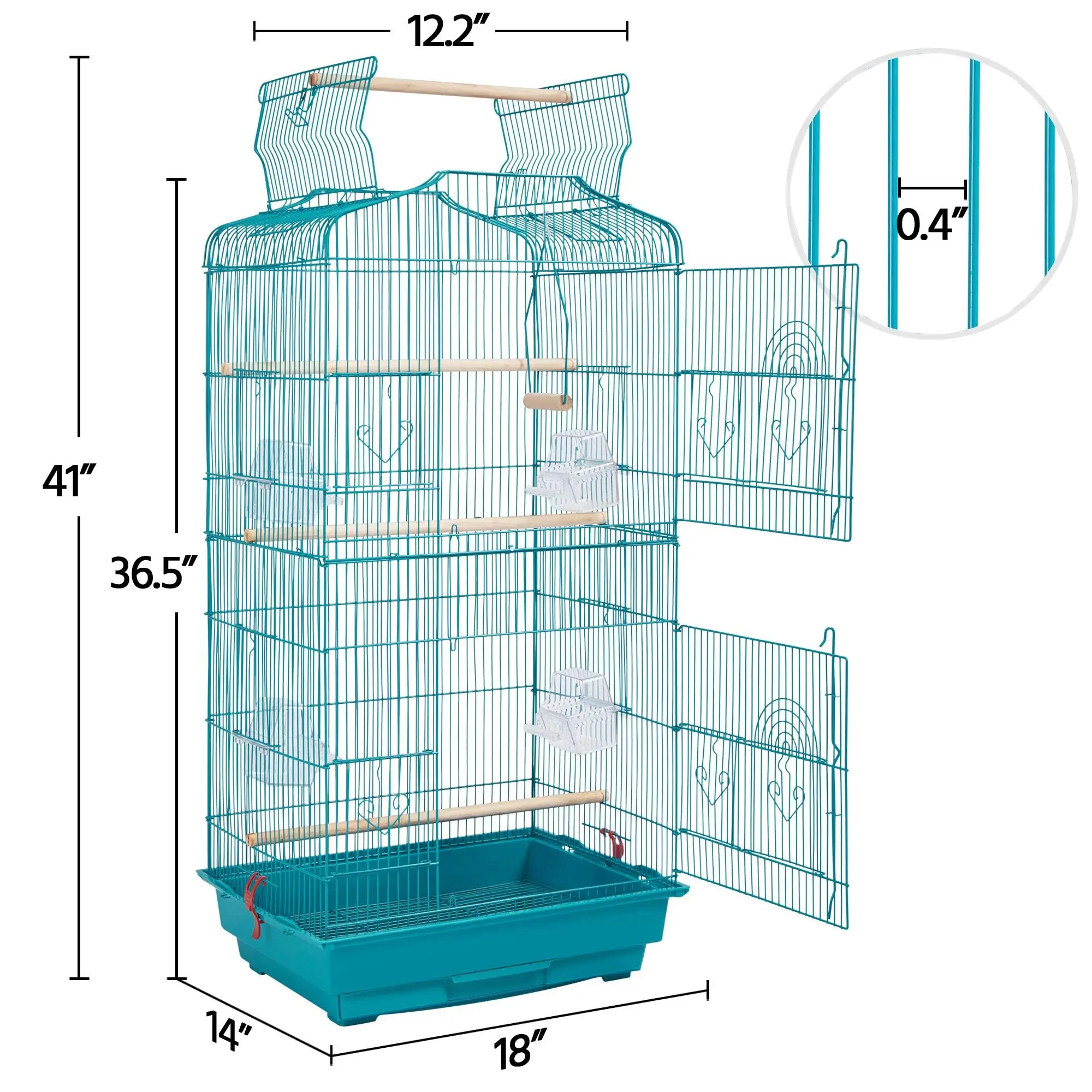 

41’’ H Open Top Metal Bird Cage Parakeet Cage for Small Parrots Cockatiels Green Cheek Conures Finches Canary Budgies Lovebirds