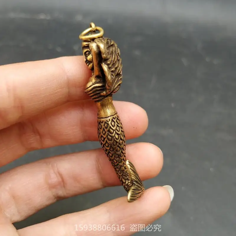 Antique Bronze Antique Miscellaneous Collection Imitation Antique Brass Mermaid Keychain Pendant Vintage Old Objects