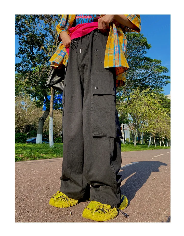 Purple Overalls Women's Summer Baggy Big Pocket Straight Leg