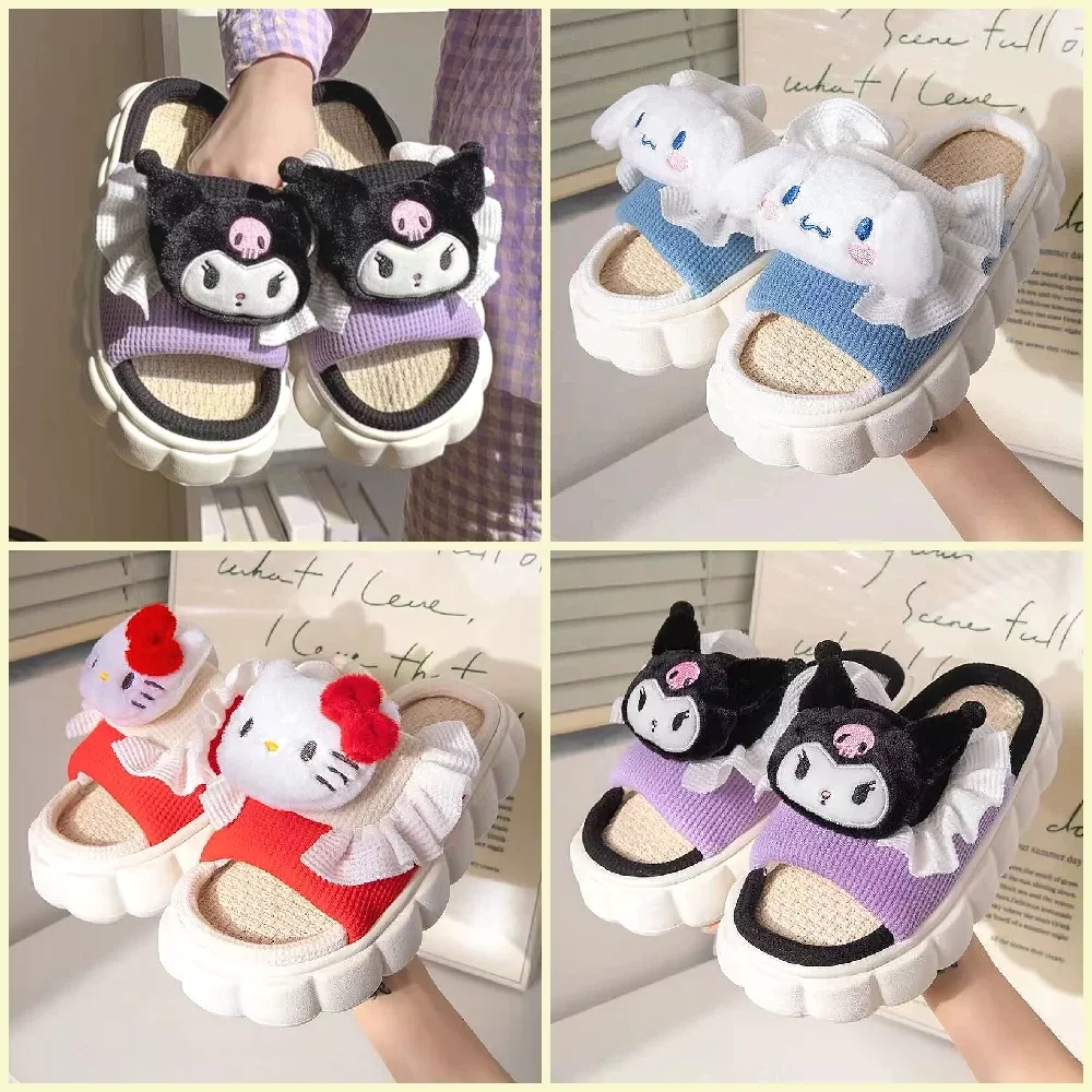 

Шлепанцы в стиле аниме для женщин Kuromi Cinnamoroll, домашние тапочки на толстой платформе, Симпатичные летние Нескользящие шлепанцы