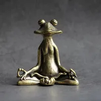 Antique Brass Meditation Zen Frog Statue Ornament Copper Animal Sculpture Incense Burner Home Desk Decorations Tea Pet - Image 4