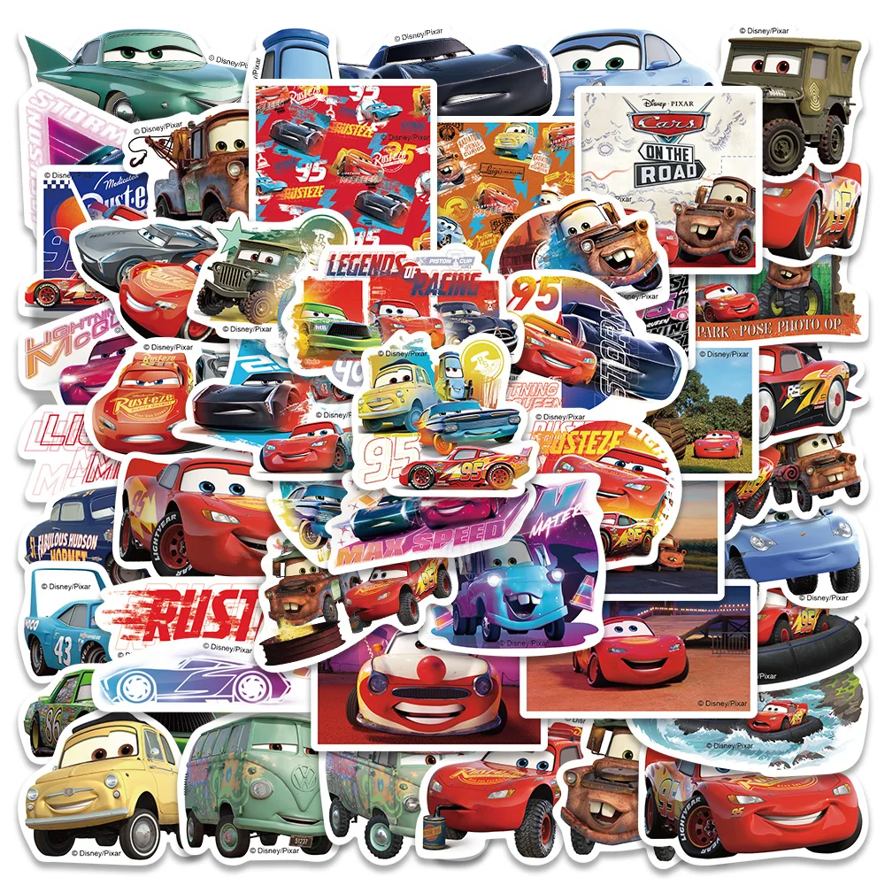 

50pcs Funny Cute Cartoon Anime Cars Disney Graffiti Stickers For Laptop Water Bottle Luggage Notebook Vinyl Waterproof Decals