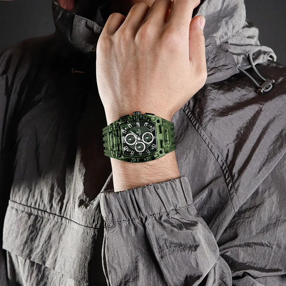 NAVIFORCE Black Silicone Strap Military Sports Chronograph Watch for Men