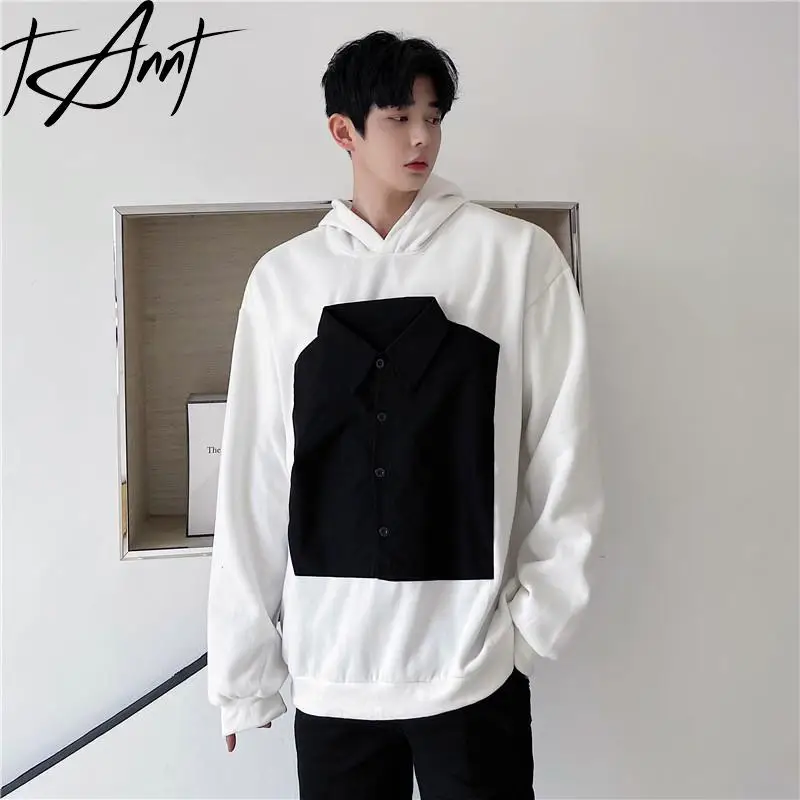 

Tannt Women Hoodie Asymmetry Fake Two Hooded Sweater Tops Irregular Color Matching Casual Hoodie Sweater For Women 2023 New