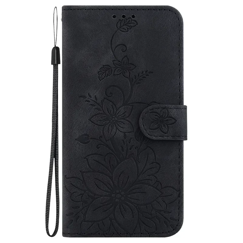 Floral Wallet Flip Cover - Magnetic Leather Phone Case with Lily Design