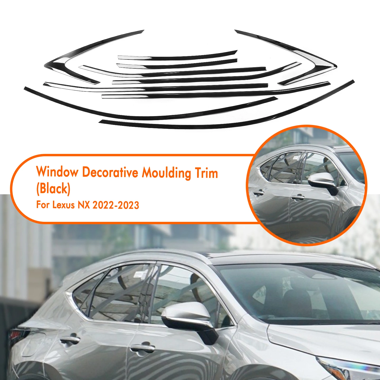 

Для Lexus NX NX250 NX350 NX350h 2022-2024 Автомобильная наружная оконная отделочная полоса титановая черная дверь Водонепроницаемая декоративная уплотнение литье