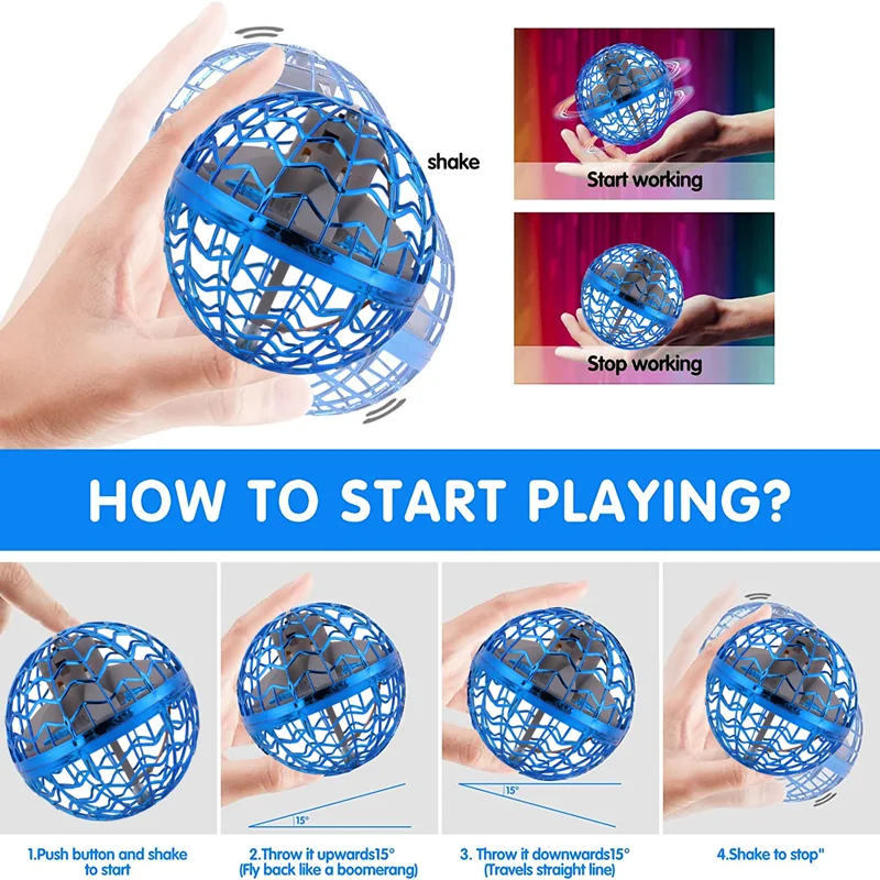 Original Patent LED Light Flying Ball Boomerang Drone Floating Ball Flying Ball Rotator Children's Toy Christmas Gift 2