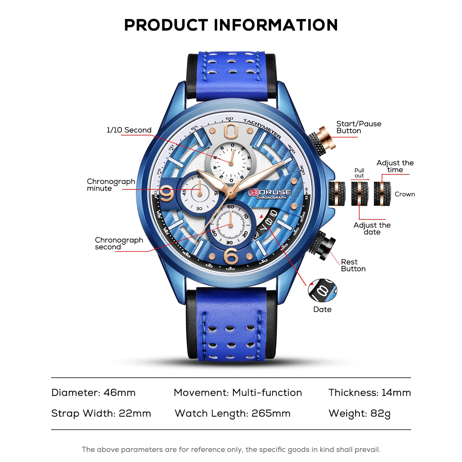 BORUSE Fashion Mens Watches Brand Luxury Business Quartz Watch Man Premium Leather Watch Men Waterproof Sport Chronograph Clock