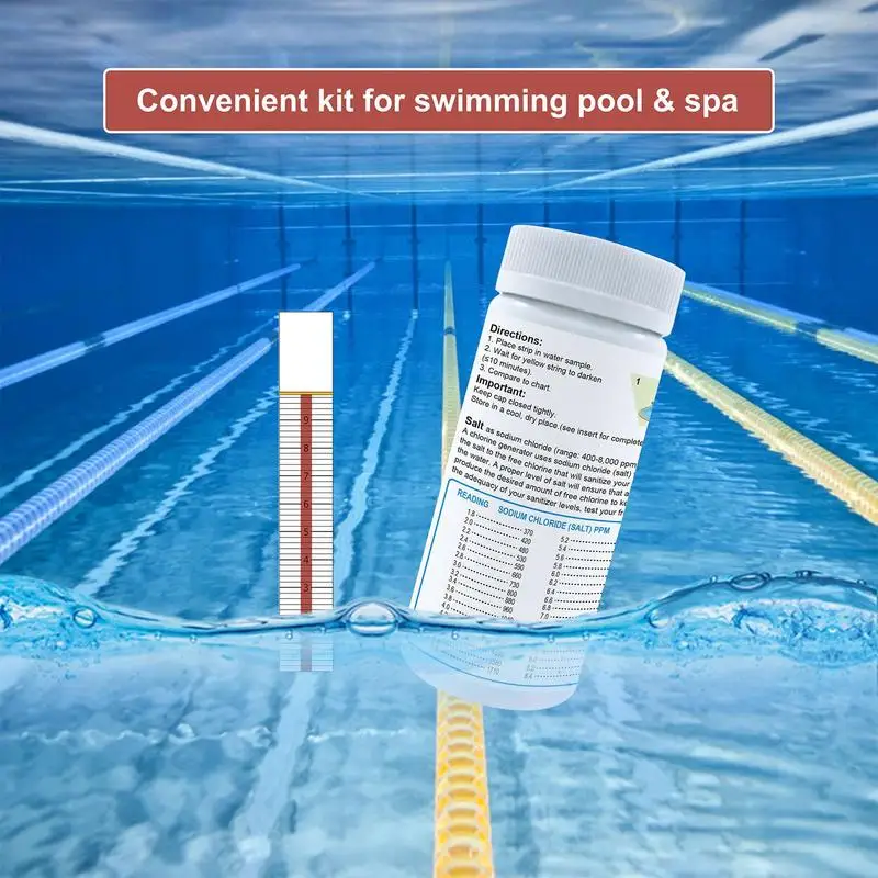 Pool Salt Test Strips for Saltwater Pool 10 Counts Salt Pool Test Strips for Hot Tub Testing Sodium Chloride Content 0-6000ppm