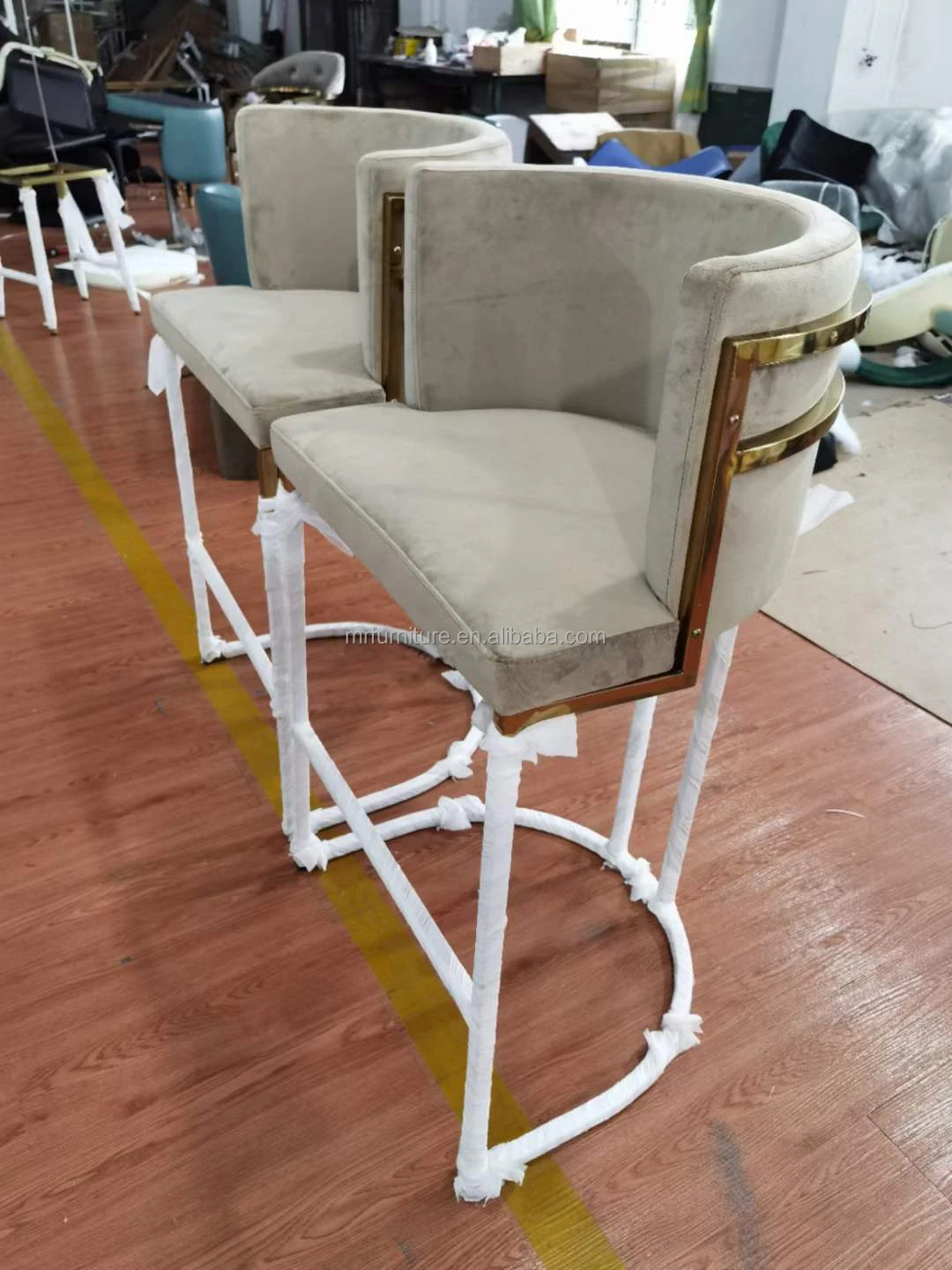 Hot High Counter Chair Stainless Steel Velvet Upholster Bar chair Bal Stool For Home Hotel Wedding