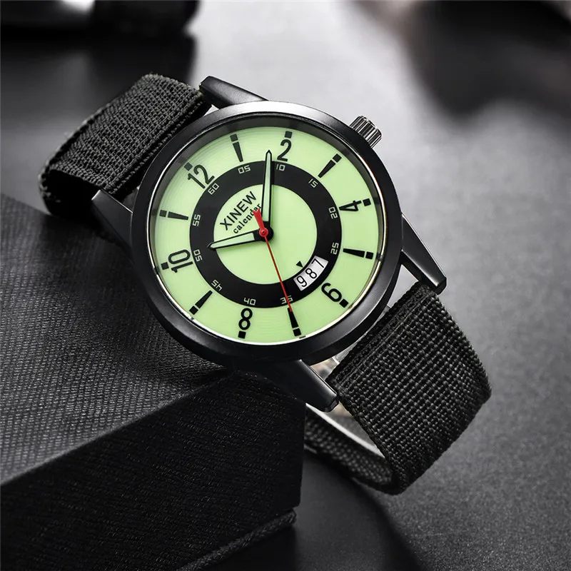 Men XINEW Brand Cheap Watches Students Fashion Casual Nylon Band Date Sports Army Quartz Wrist Watch Relogios Masculinos 2024