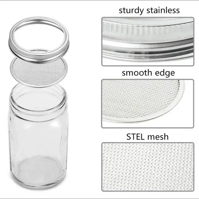 Wholesale GORGECRAFT 4 Sets Sprouting Jar Lids 304 Stainless Steel Mesh Lid  Growing Alfalfa Sprout Seeds Salad Strainer Lids Kit for Wide Mouth Mason  Jars Canning Jar 
