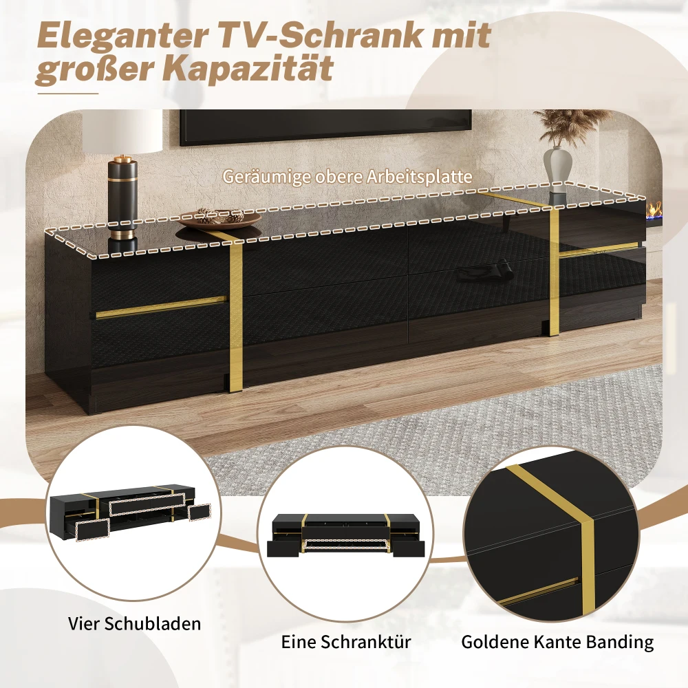 Moderner Luxus-TV-Ständer, Hochglanz-TV-Schrank, Goldene Kanten, mit Schubladen und Türen, Bietet Viel Stauraum für das Wohnzimmer – Detail 36