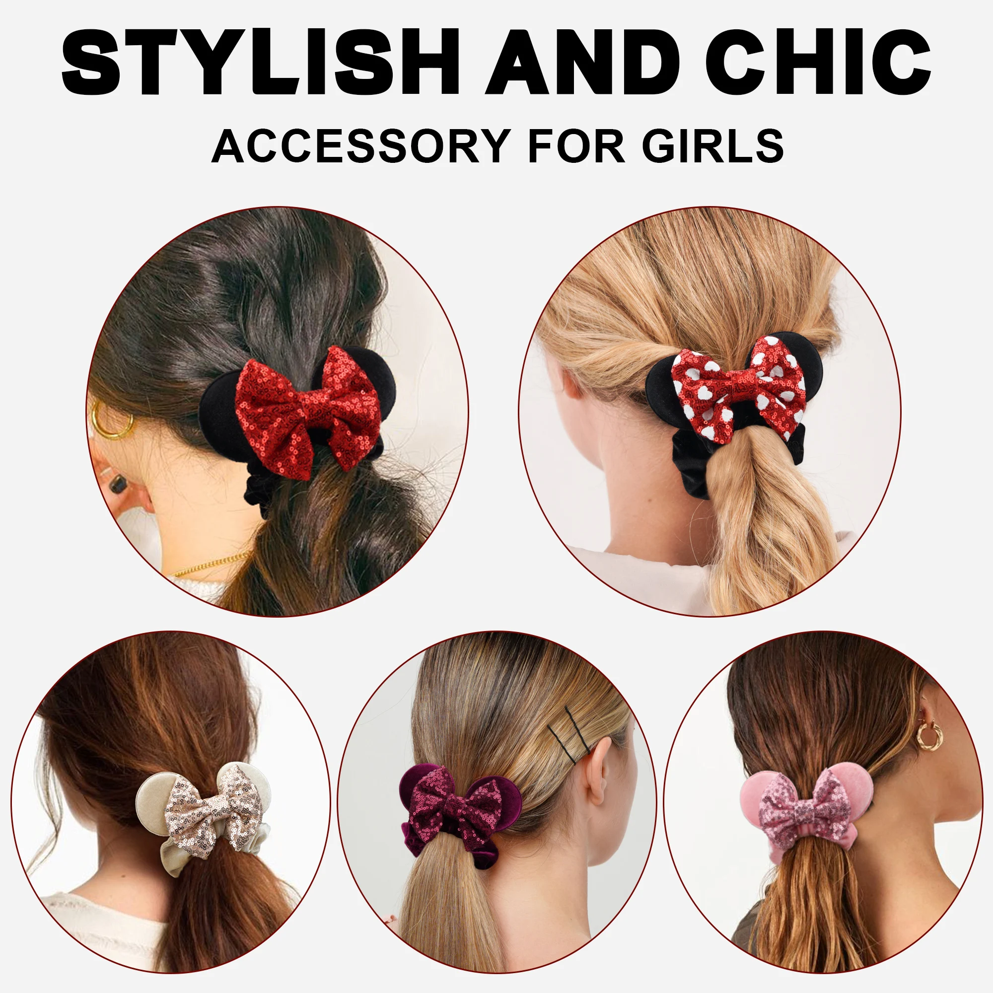 3 Pcs Cute Mouse Ears Hair Scrunchies 12 Styles Velvet Bows for Women Girls Birthday Date Amusement Park Party Hair Bands