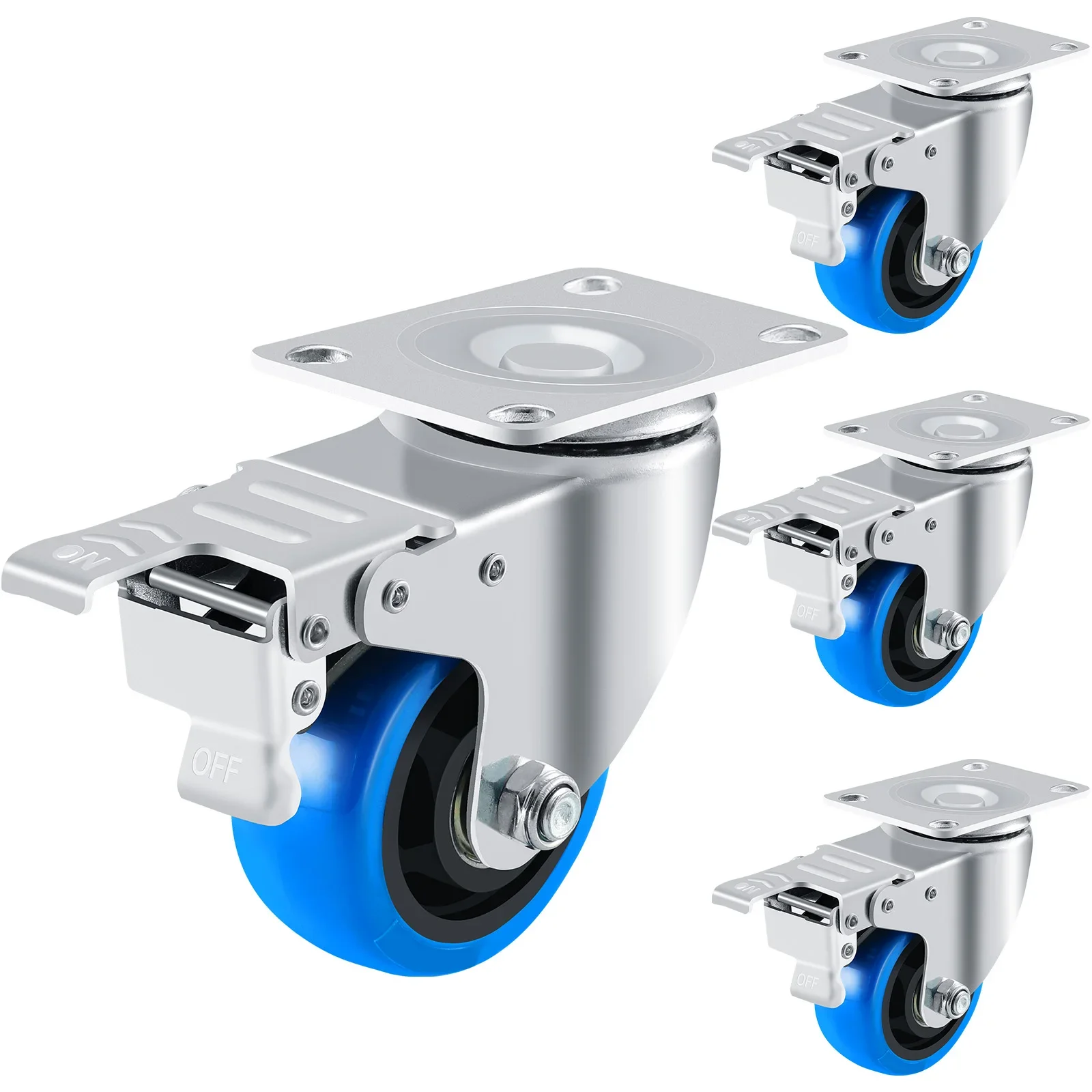 4x 100/125mm Swivel Castors with Brake Transport Castors Heavy Duty Castors 150/170kg Per Castor Polyurethane Furniture Wheel