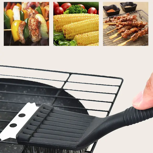Brosse de cuisson en fil d'acier inoxydable, brosse de nettoyage de poêle à barbecue, brosse de nettoyage de grille de gril, lame, deux en un 1 pièce 3