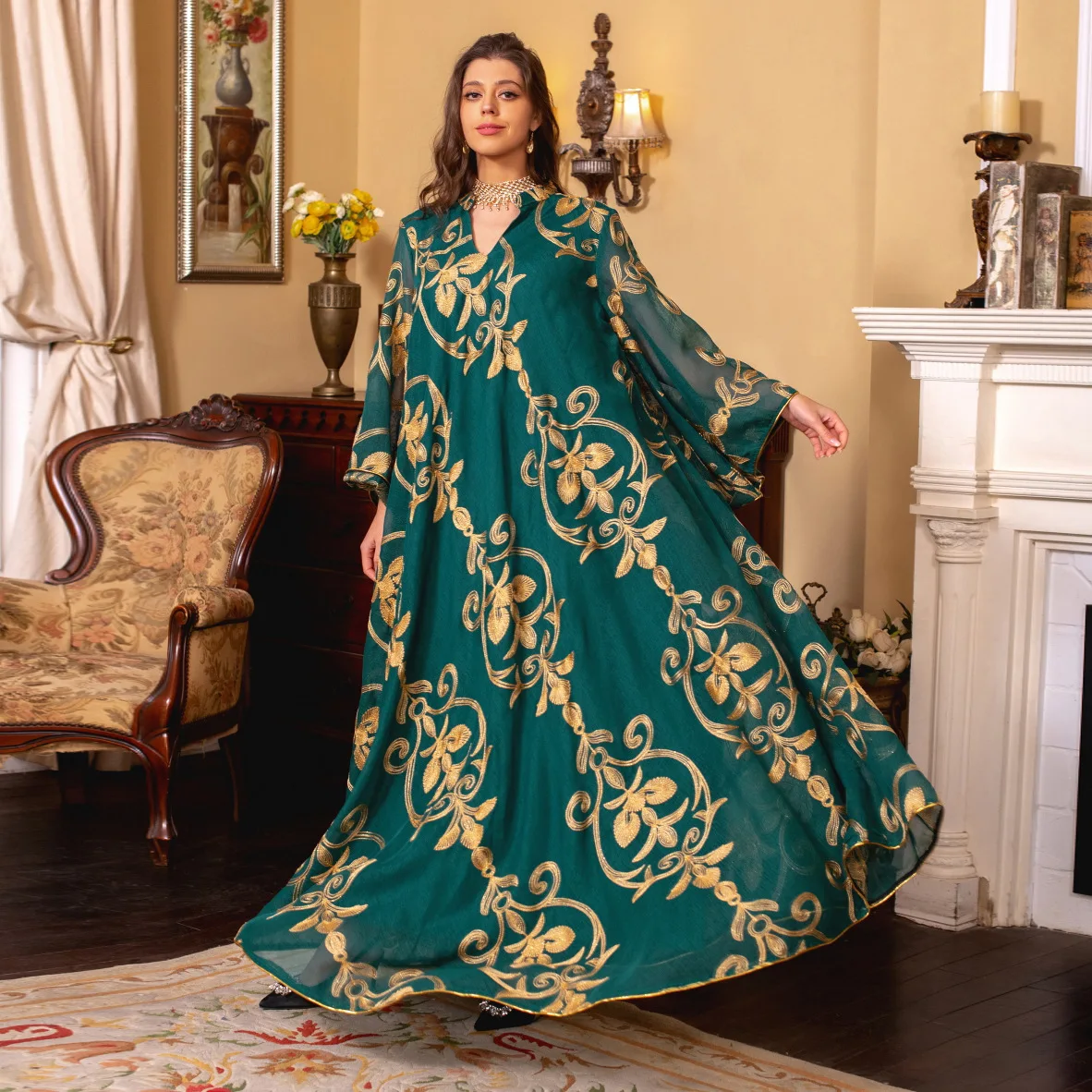 Mesh Embroidery Abayas for Women Saudi Evening Dress Arab Oman Abaya Dubai Muslim Jalabiya Moroccan Party Islam Clothes Kaftan