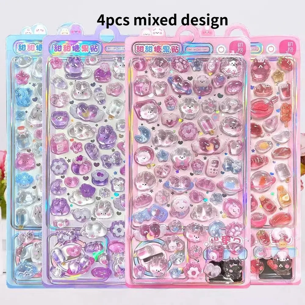 Kawaii 3D Relief Drop Dessert & Food Series Decorative Stickers - Cute DIY for Laptop, Water Bottle, Phone Case