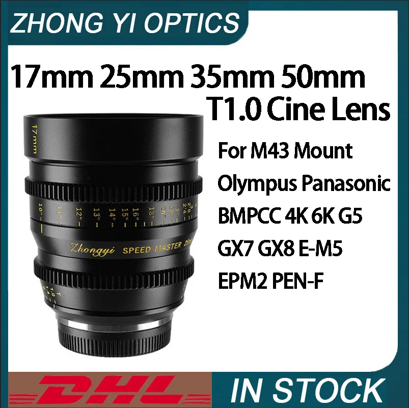 Zhongyi 17Mm 25Mm 35Mm 50Mm T1.0 Cine Lens Messa A Fuoco Manuale Per M43 Mount Olympus Panasonic Bmpcc 4K 6K G5 Gx7 Gx8 E-M5 Epm2 Pen-F