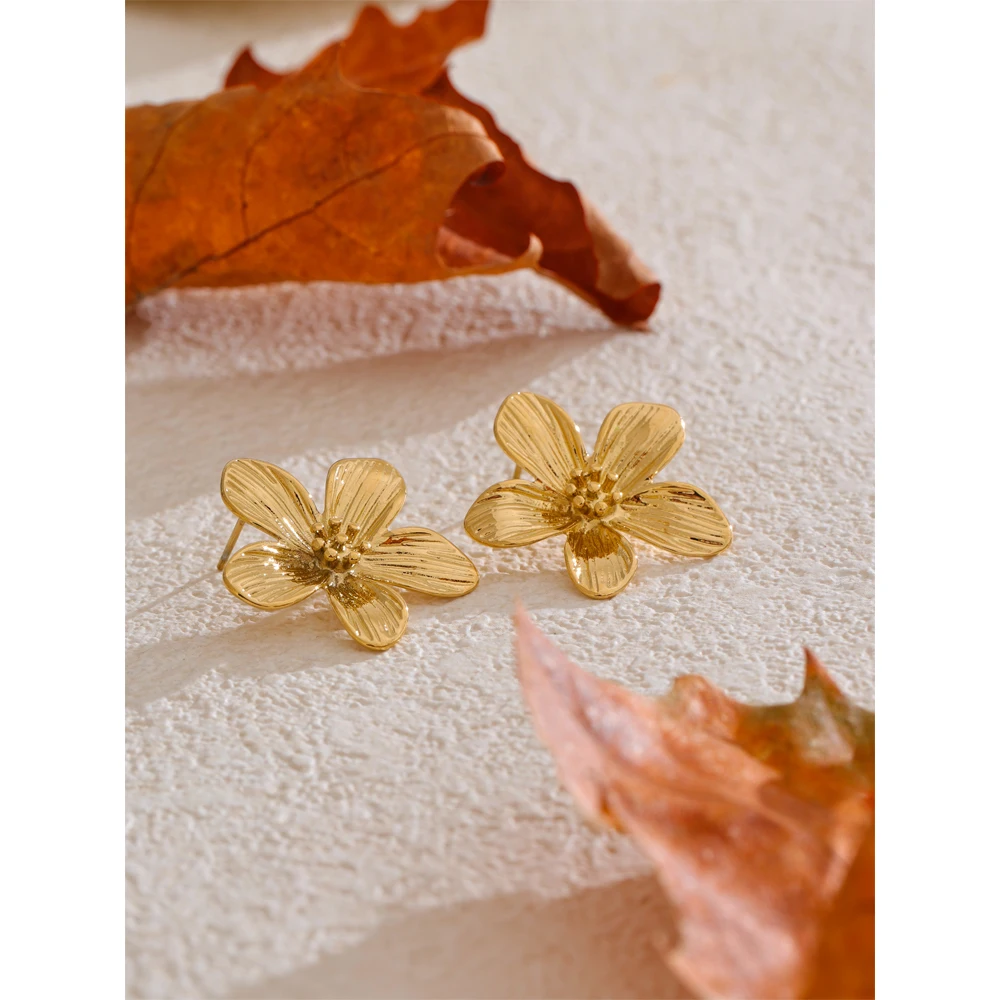 Yhpup Stainless Steel Metal Flower Daily Stud Earrings