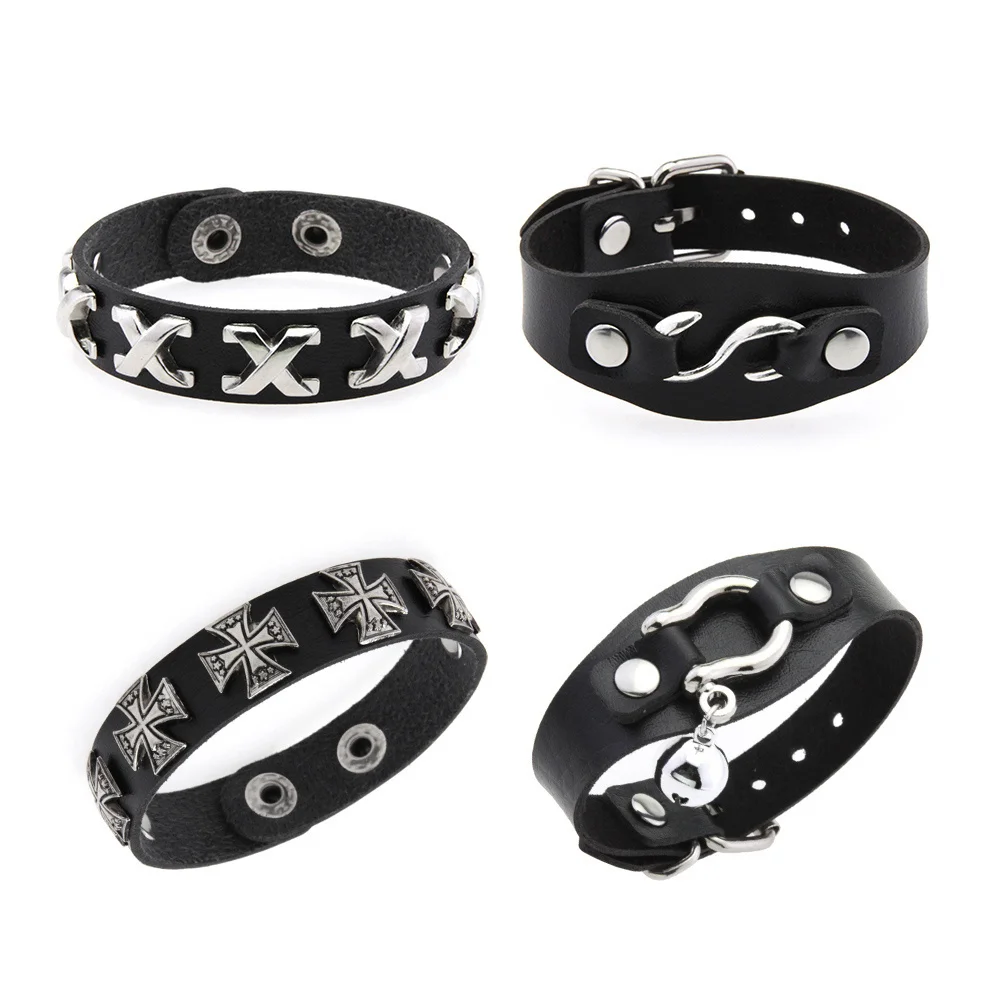 2024 Gothic Punk Hip Hop Rock Spike Rivet Cross Stud Lederarmband Armreif Bangle 1