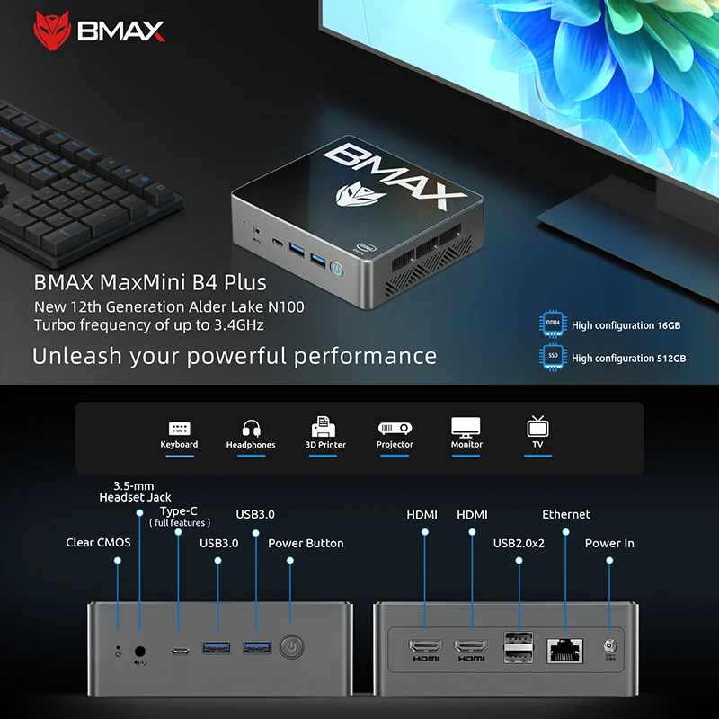 BMAX B4 Plus Mini PC | Intel N100 16+512GB | Win11 Pro